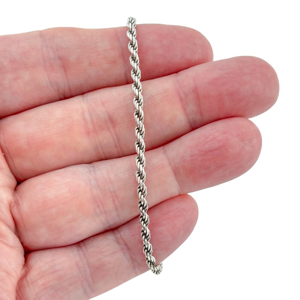 Vintage Italian Sterling Silver 925 Rope Chain Bracelet 7.25"